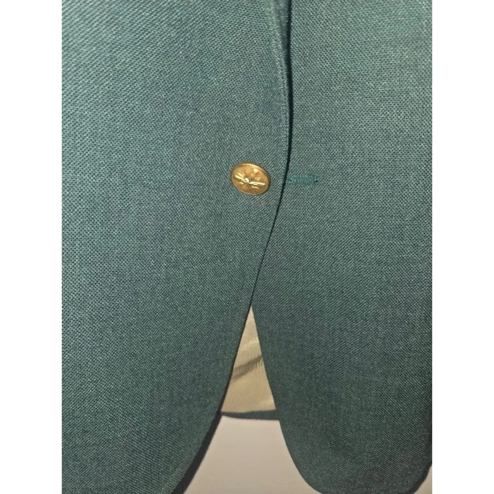 Hunt Valley Mens Green Two Button Blazer Sport Coat Gold Crest Buttons USA Made